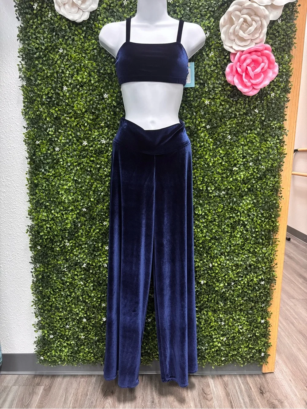 Velvet Navy Two-Piece Crop Top & Wide Leg Pant Set